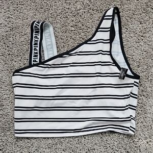 NWT PINK Victoria's Secret Black and White Striped Sports Top Bra Large